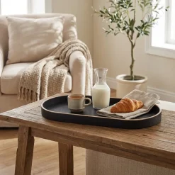 Bakke Oval Sort Finér Træ 35 x 16.5cm