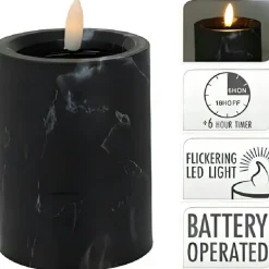 Bloklys sort marmor 3D flame Ø: 7,5 x 10 cm