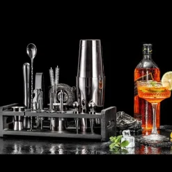 Cocktailshaker sæt med 23 dele med stander - Gunmetal