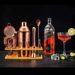 Cocktailshaker sæt med 11 dele med stander - Kobber