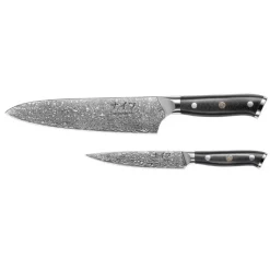 Damascus by Hâws Chef knife 32 cm + Utility knife 24cm G10