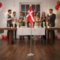 Dannebrog gulvflag i metal højdejusterbart 108-192 cm