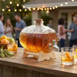 Drinksdispenser 1L med Træfod Glas