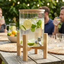 Drinksdispenser med træfod og låg Glas 3L Ø15x32cm