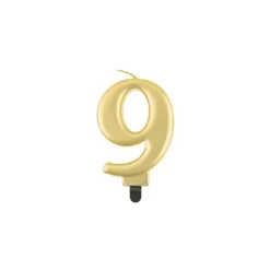 Fødselsdagslys tal 9 metallisk guld 8.0 cm