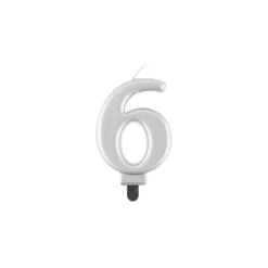 Fødselsdagslys tal 6 metallisk sølv 8.0 cm
