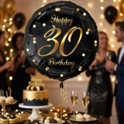 Folieballon B&C Glædelig 30 års fødselsdag sort guldtryk 45cm