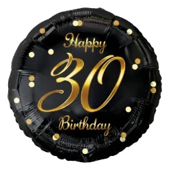 Folieballon B&C Glædelig 30 års fødselsdag sort guldtryk 45cm