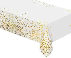 Folieborddug B&C med guldprikker hvid 137x183 cm