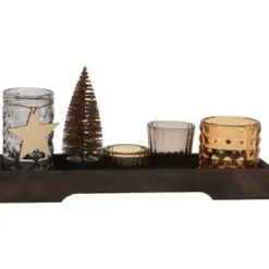Fyrfadsstage gavesæt glas/træ