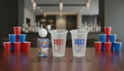 Koop Beer Pong Sæt - 2 Bolde, 12 Røde/Blå Bægre
