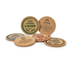 Ølbrikker kork 6 stk assorteret English Ø10x5mm