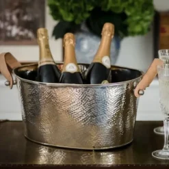 Lille Champagnekøler M. Læder Håndtag Hammeret look