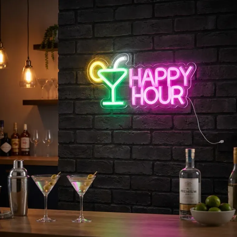 Neon skilt “Happy Hour”