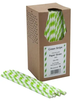 Papirsugerør 20 cm 6 mm - Grøn & Hvid Stribet