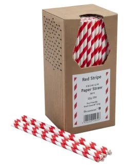 Papirsugerør 20cm 6mm - Rød & Hvid stribet Pk 250