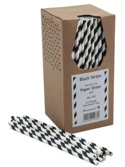 Papirsugerør 20cm 6mm - Sort & Hvid Stribet