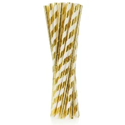 Papirsugerør guld blanding af to designs 6x197 mm / 24 stk