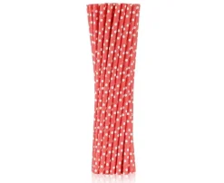 Papirsugerør rød med prikker 6x197 mm / 250 stk