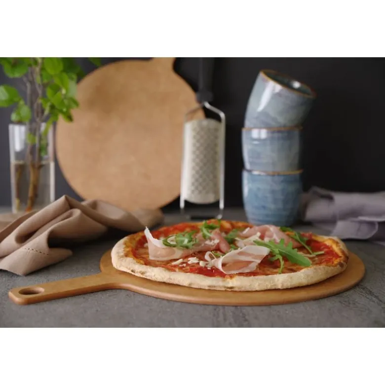 Pizzabræt med håndtag 304x405x6 mm træfiber