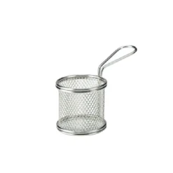 Rund Mini Friturekurv Til Servering af Pomfritter 9.3 x 9cm - Rustfrit Stål