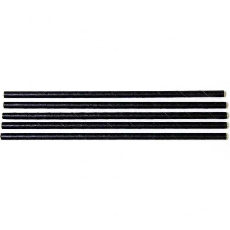 Sugerør Ø7x150 mm uden knæk Bionedbrydelig Papir Sort 250 stk.