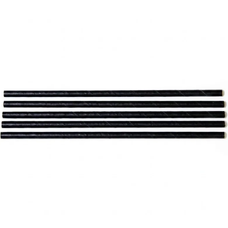 Sugerør Ø7x250 mm uden knæk Bionedbrydelig Papir Sort 500 stk.