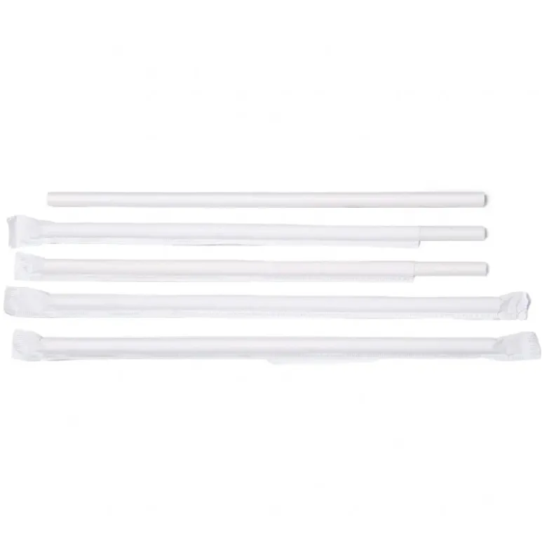 Sugerør Ø8x230 mm u. knæk enkeltpakket Bio. Papir Hvid 500 stk.