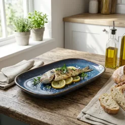 Terra Aqua Blå Rektangulær Tallerken 34,5 x 23,5 cm Genware