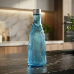 Vandflaske med låg glas 1L Blå H28cm