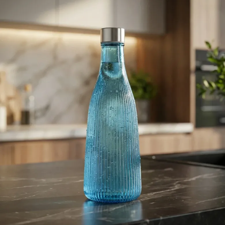 Vandflaske med låg glas 1L Blå H28cm